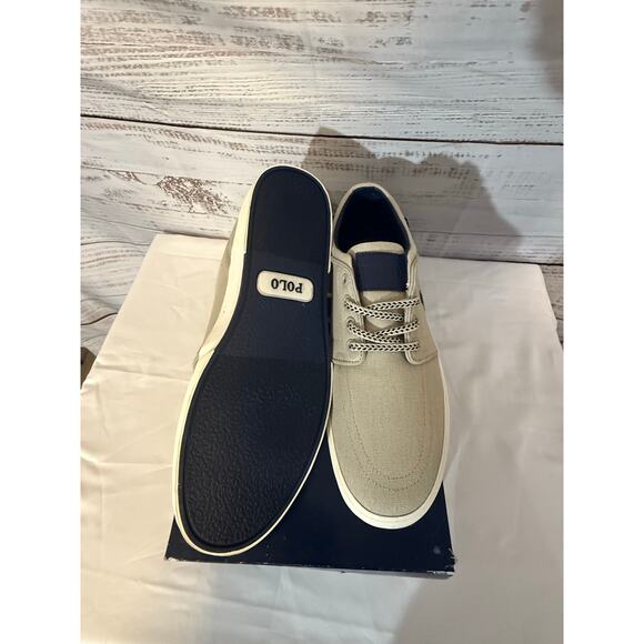 Polo Ralph Lauren Faxon Low Sneakers |Tan Chambray & Suede | Sz 10D | New in Box - Picture 3 of 3